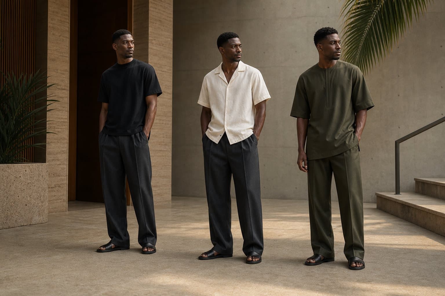 Void Noir capsule lookbook with black, ivory, charcoal, and olive menswear