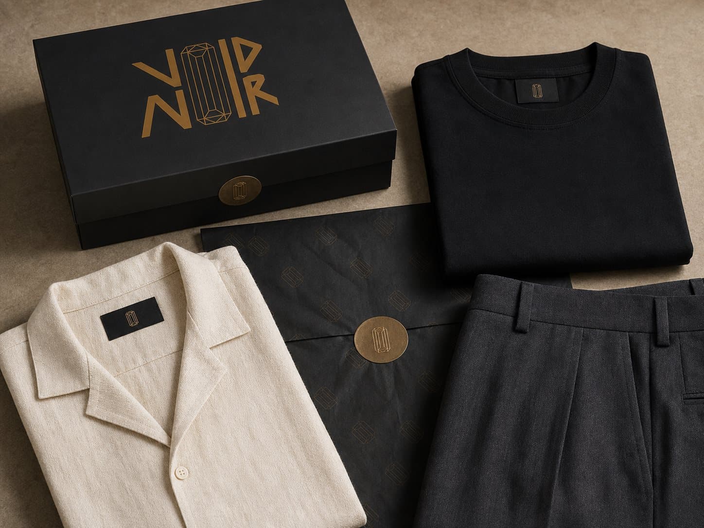 Void Noir garment and packaging details